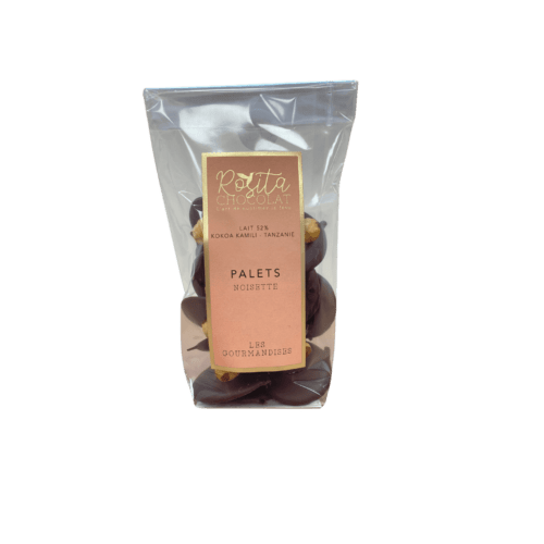 Photo sachet palets noisette lait 52% détouré