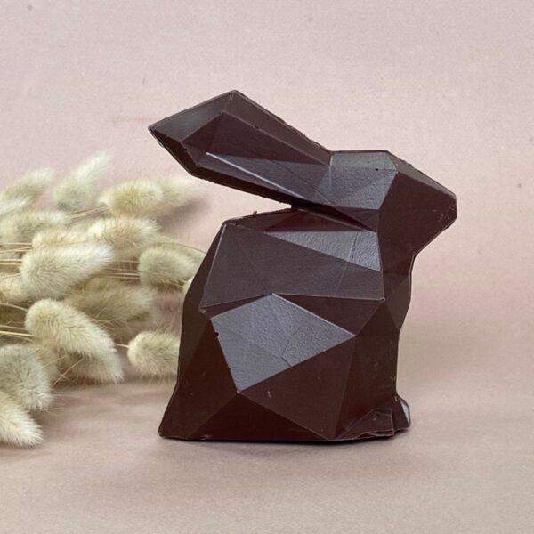 Photo d'ambiance d'un lapin de Pâques au chocolat au lait garni de friture